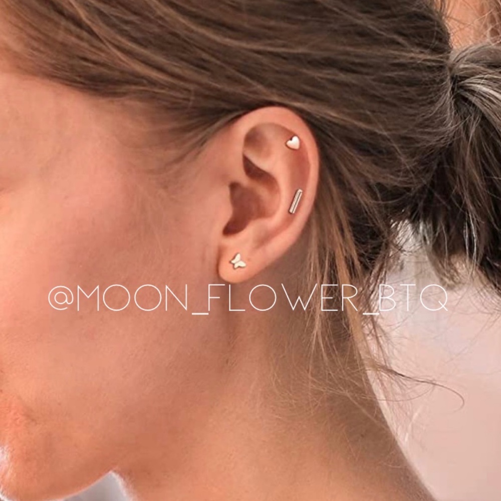 Tiny Rose Gold Heart Stainless Steel Flat Back Stud Earrings - Picture 2 of 5